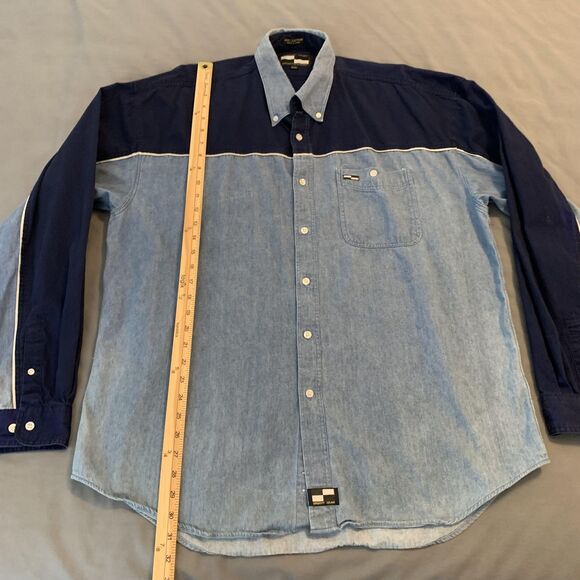 Urgent Gear Shirt Mens 2XL Blue Denim Chambray Colorblock Western Button Up - Picture 4 of 6
